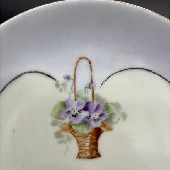 Antique Luncheon Plates Hand Painted Pink Cabbage Rose Purple Plate Wall Bavaria - Picture 8 of 10